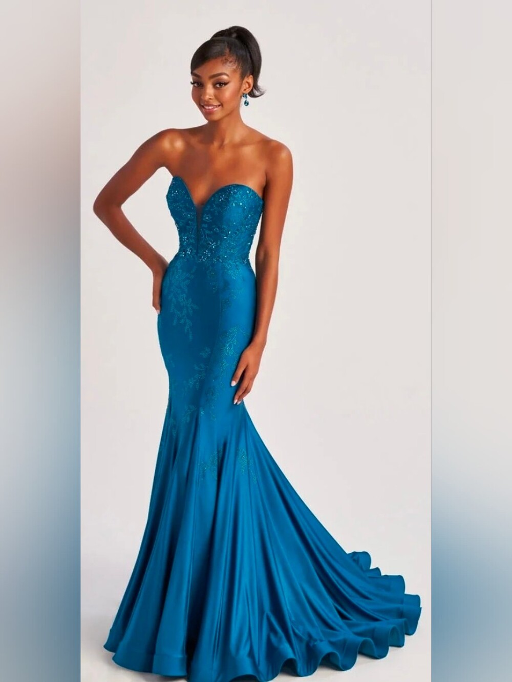 Colette NWT Dark Turquoise Sequin Lace Corset Evening Gown Dress Size 12 #CL8445